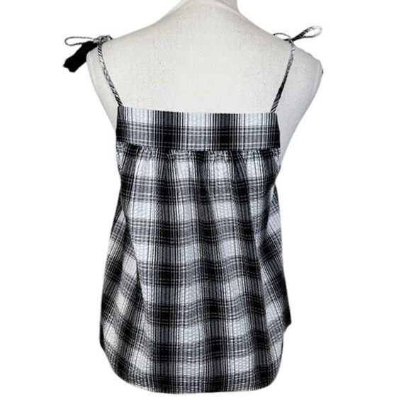 BB Dakota Steve Madden "Plaid Out" Black White Tank Top Tassel Straps Size Small - Picture 4 of 10